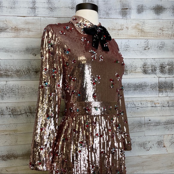 Gucci Pink Sequin Gem Bow Tie Dress Size 40 430500 - Picture 5 of 16